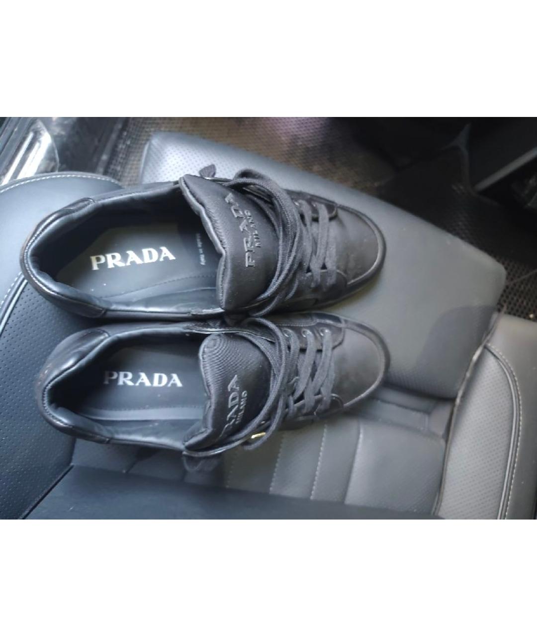 PRADA Черные кожаные низкие кроссовки / кеды, фото 3