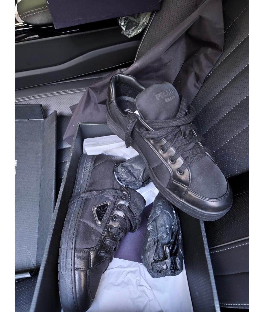 PRADA Черные кожаные низкие кроссовки / кеды, фото 6