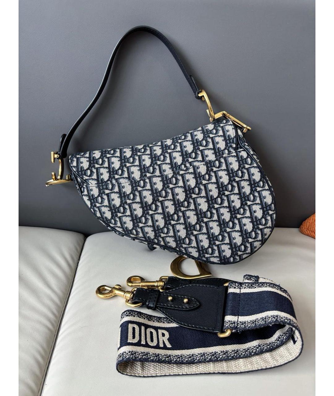 CHRISTIAN DIOR Темно-синяя жаккардовая сумка через плечо, фото 4