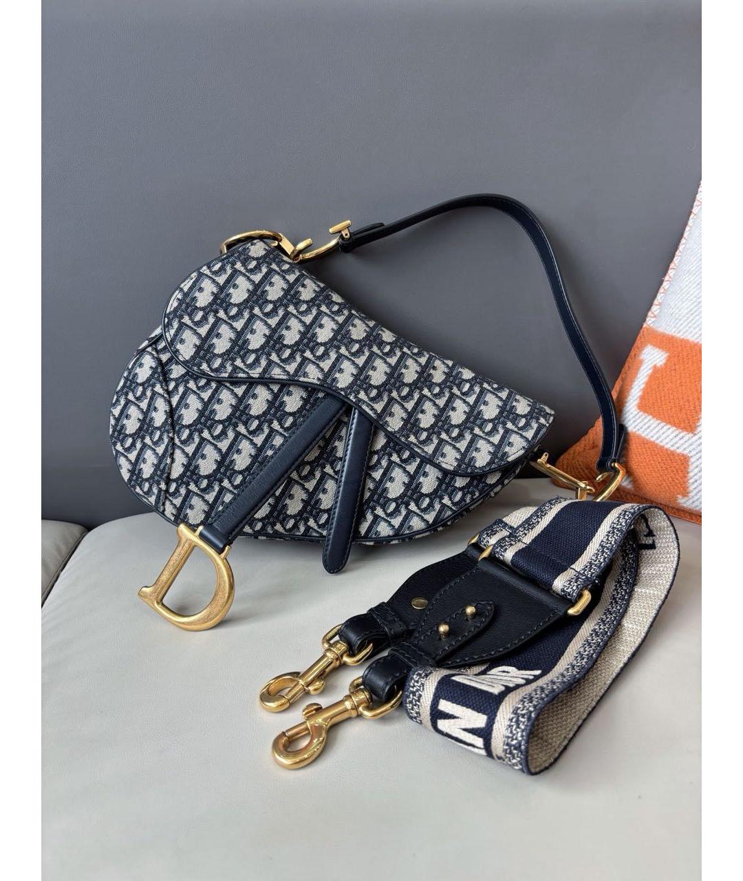 CHRISTIAN DIOR Темно-синяя жаккардовая сумка через плечо, фото 8