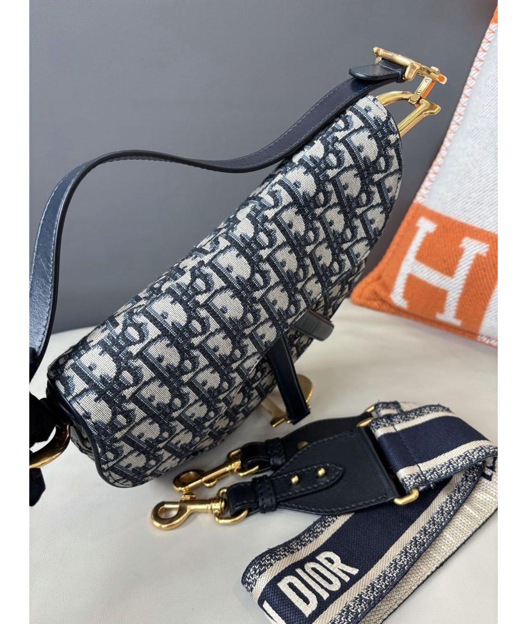 CHRISTIAN DIOR Темно-синяя жаккардовая сумка через плечо, фото 5