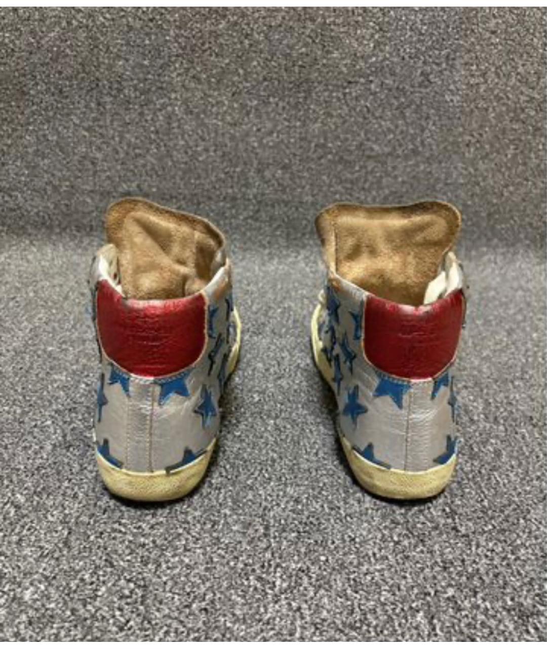 SAINT LAURENT Серебряные кожаные высокие кроссовки / кеды, фото 4