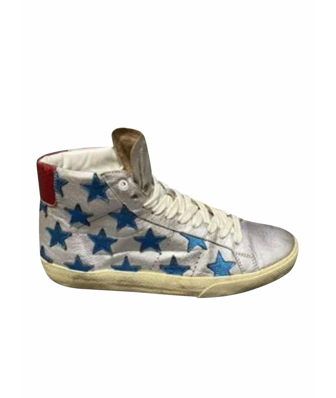 SAINT LAURENT Серебряные кожаные высокие кроссовки / кеды, фото 1