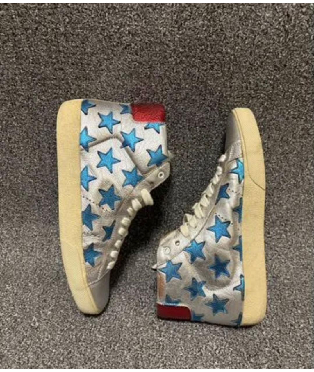 SAINT LAURENT Серебряные кожаные высокие кроссовки / кеды, фото 5