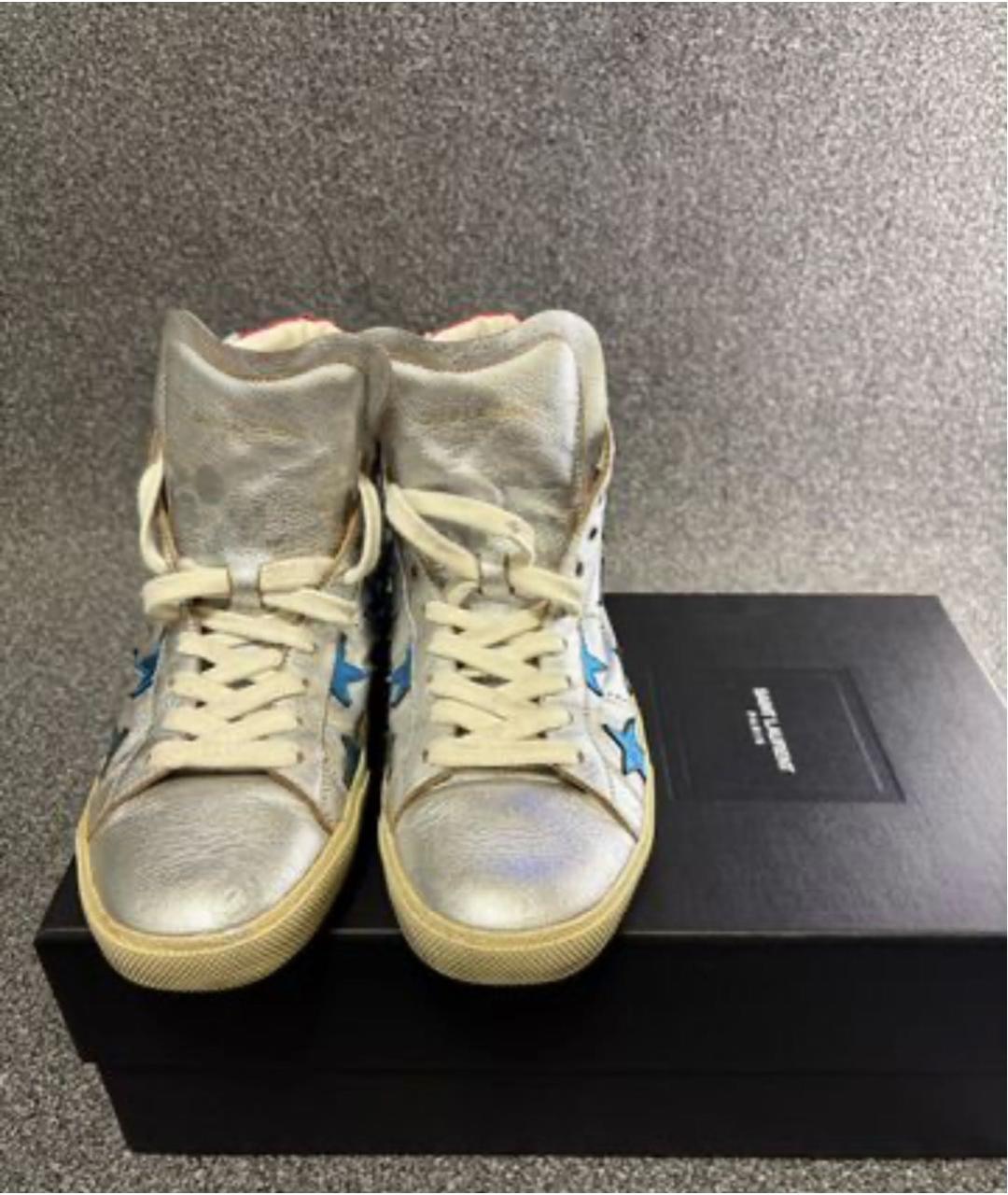 SAINT LAURENT Серебряные кожаные высокие кроссовки / кеды, фото 2