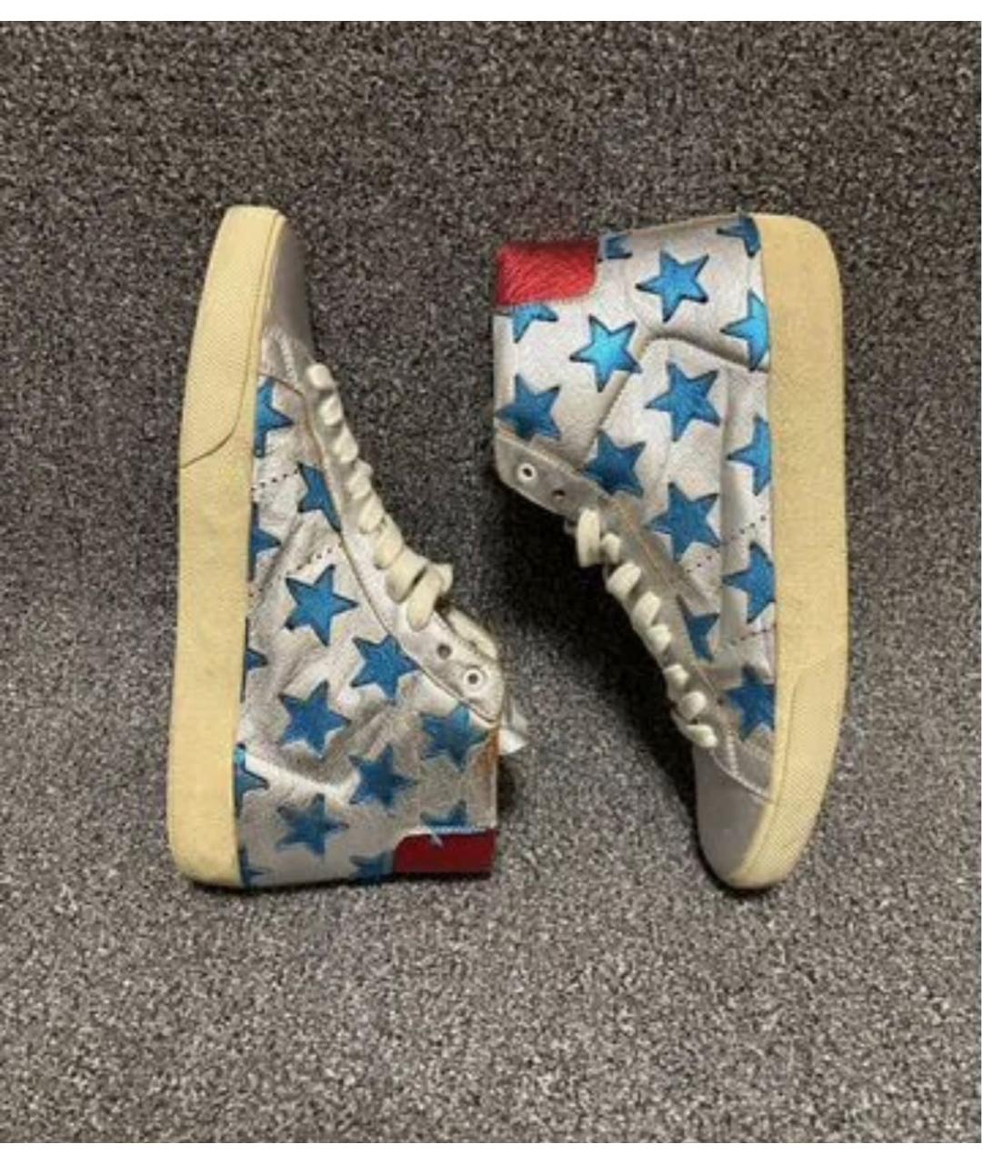 SAINT LAURENT Серебряные кожаные высокие кроссовки / кеды, фото 3