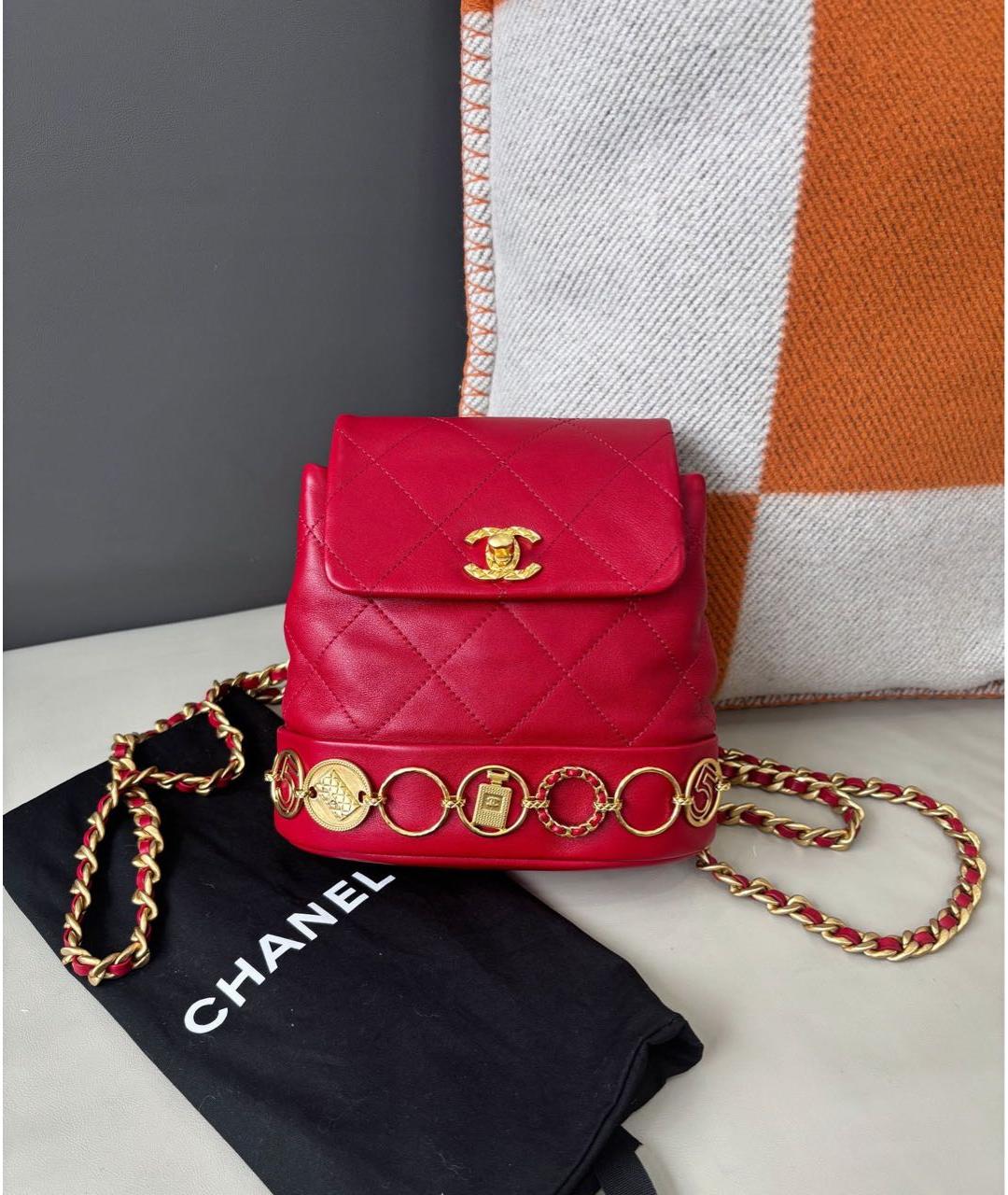 CHANEL Красный кожаный рюкзак, фото 9