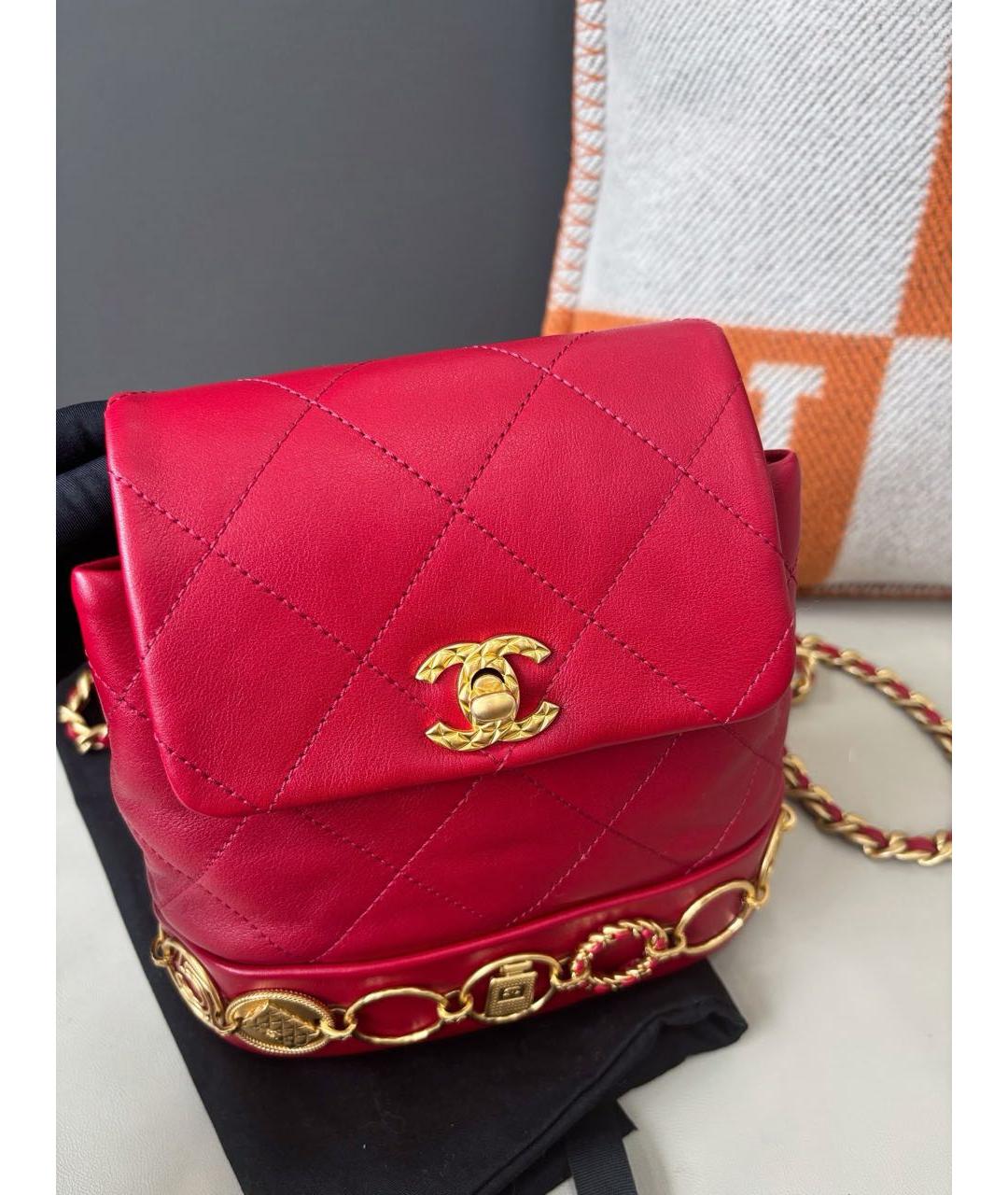CHANEL Красный кожаный рюкзак, фото 8