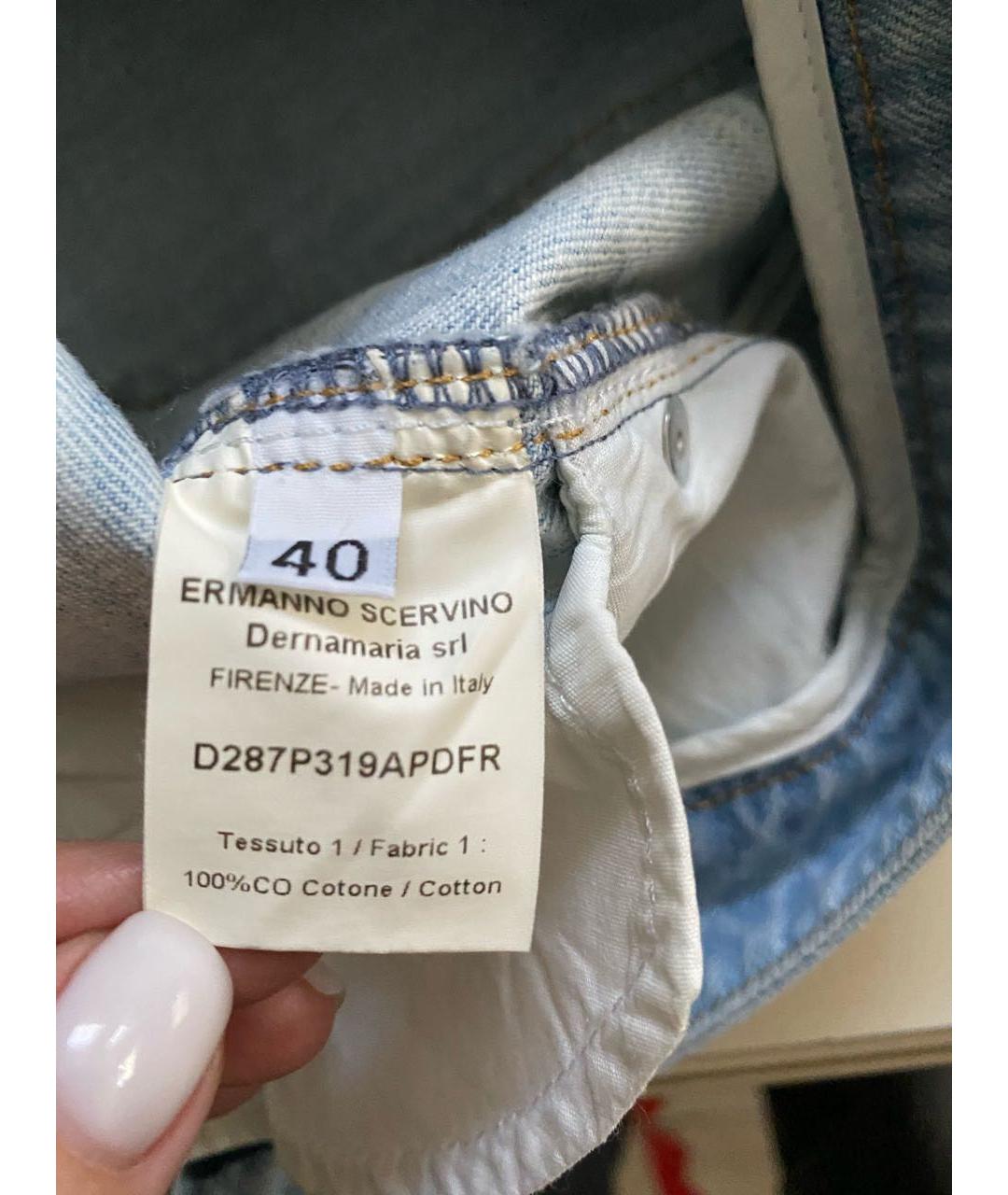 ERMANNO SCERVINO Голубые хлопковые прямые джинсы, фото 4