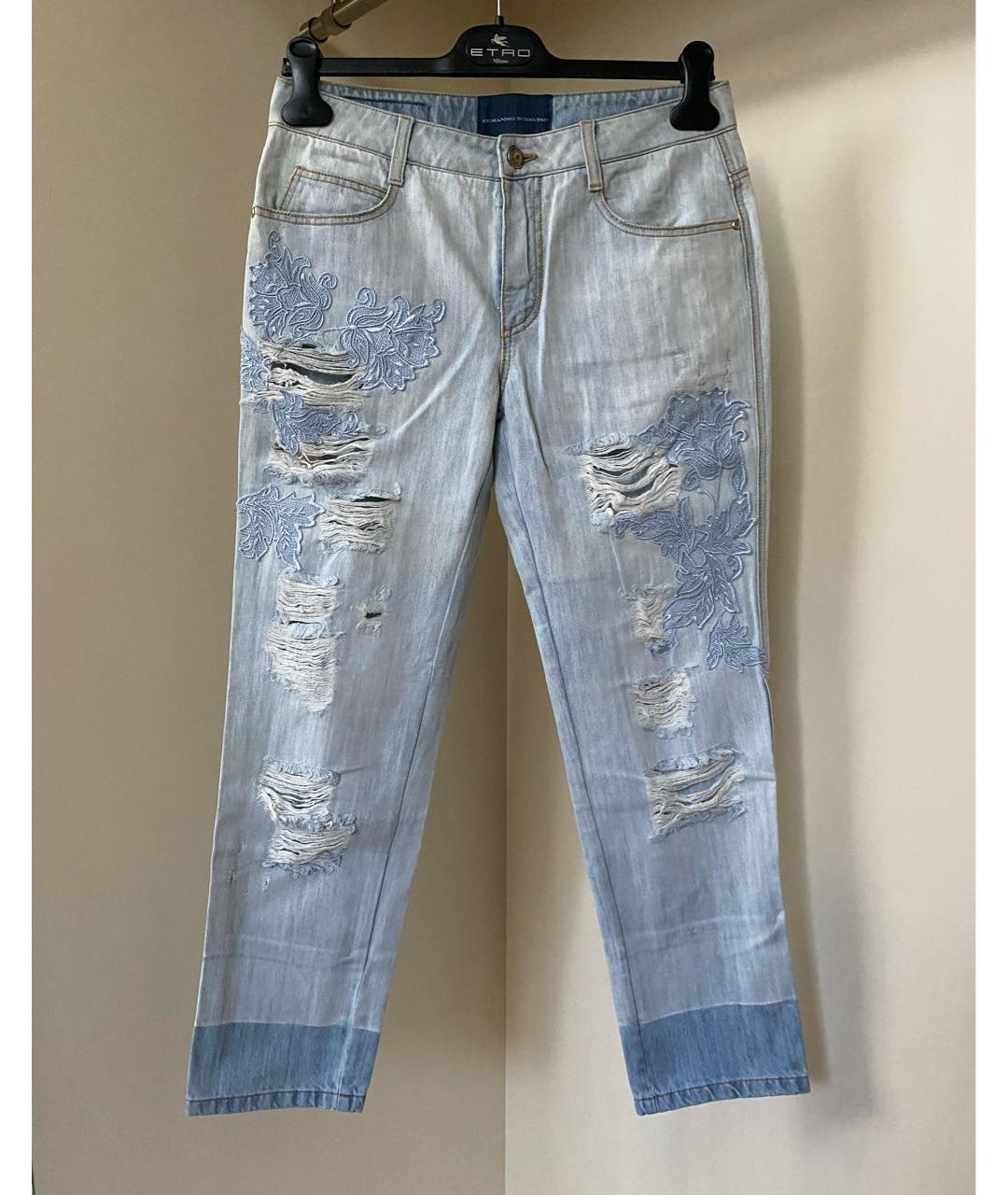 ERMANNO SCERVINO Голубые хлопковые прямые джинсы, фото 2