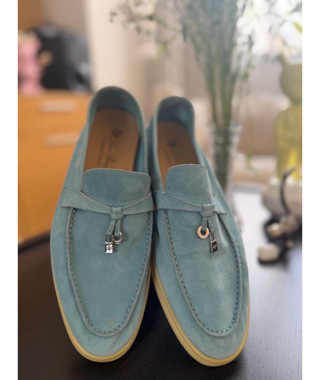 LORO PIANA Голубые кожаные лоферы, фото 2