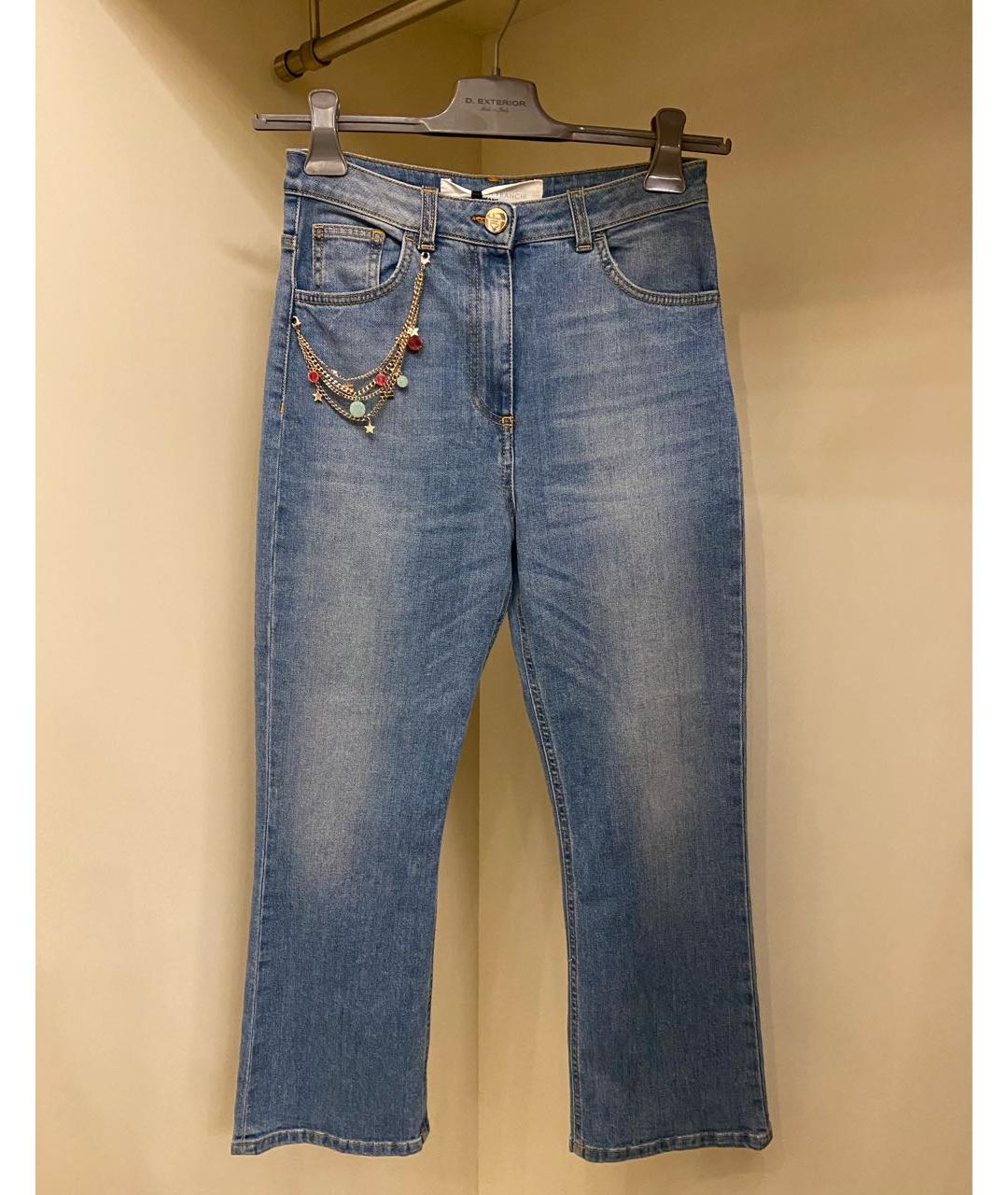 ELISABETTA FRANCHI Голубые хлопко-эластановые джинсы клеш, фото 4