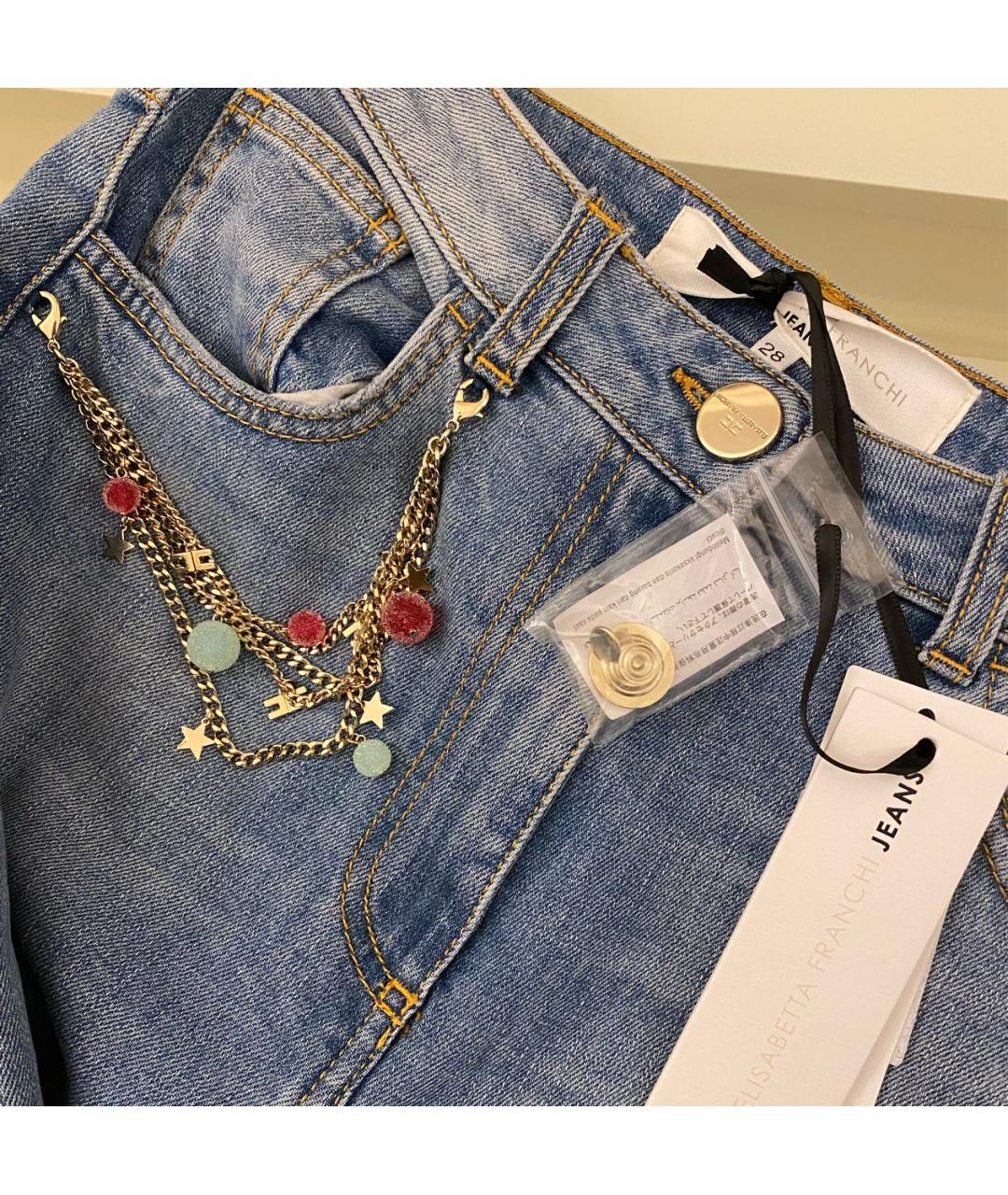 ELISABETTA FRANCHI Голубые хлопко-эластановые джинсы клеш, фото 3