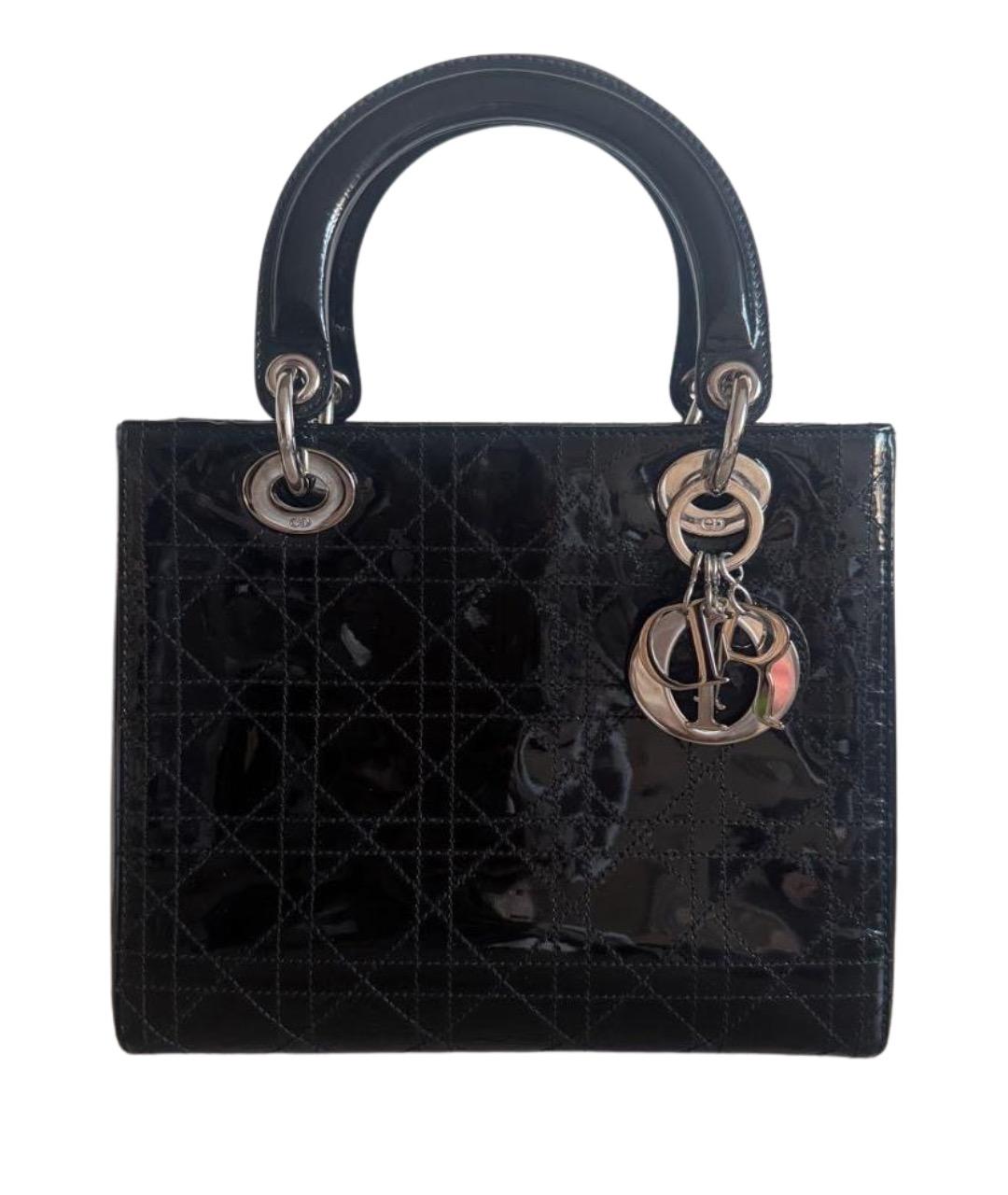 CHRISTIAN DIOR Черная сумка с короткими ручками из лакированной кожи, фото 1
