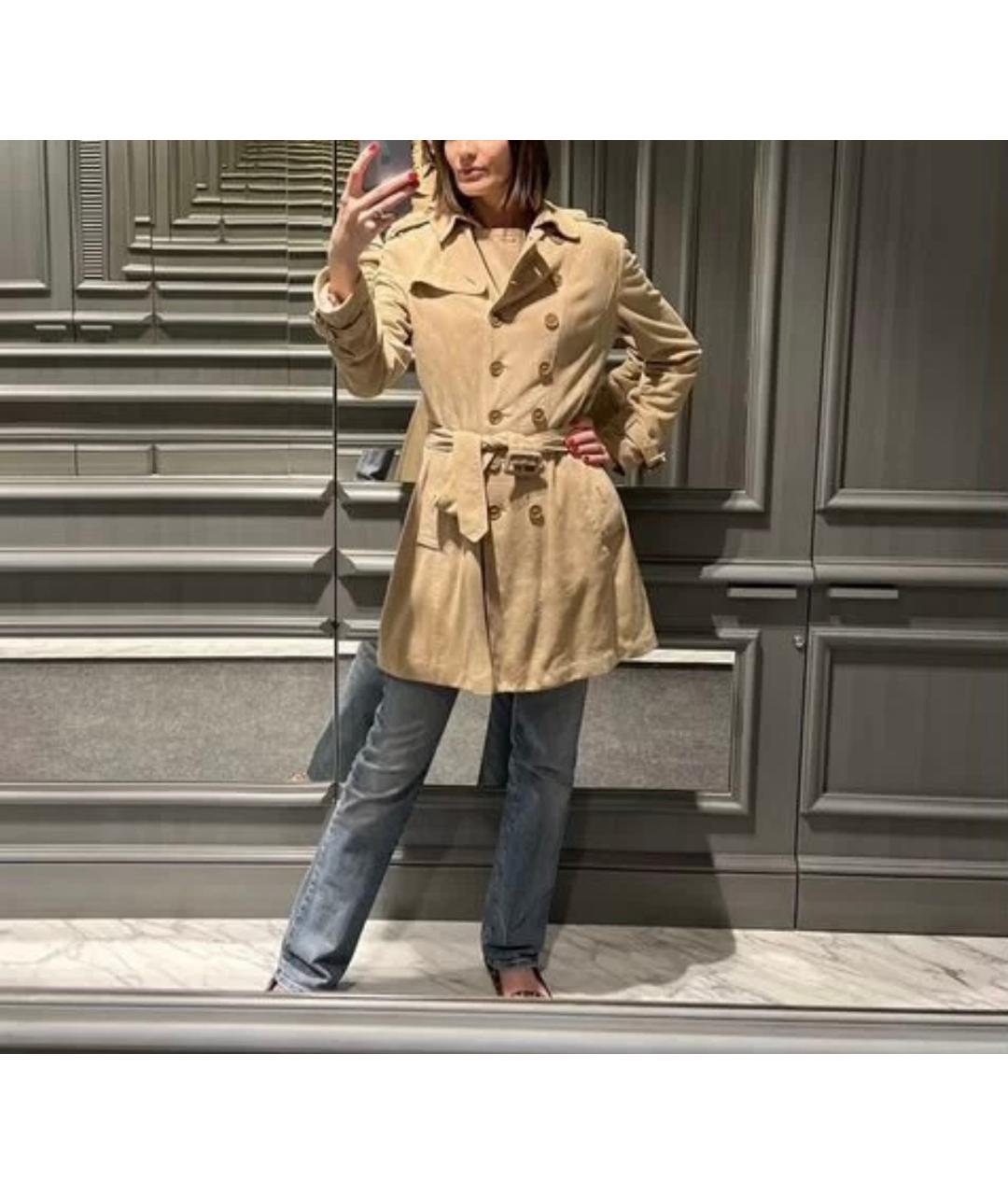 BURBERRY Бежевый замшевый тренч/плащ, фото 3