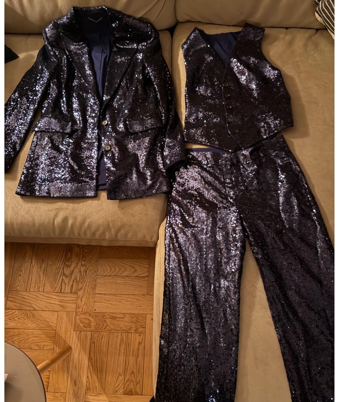 YANA RASKOVALOVA Синий атласный костюм с брюками, фото 4