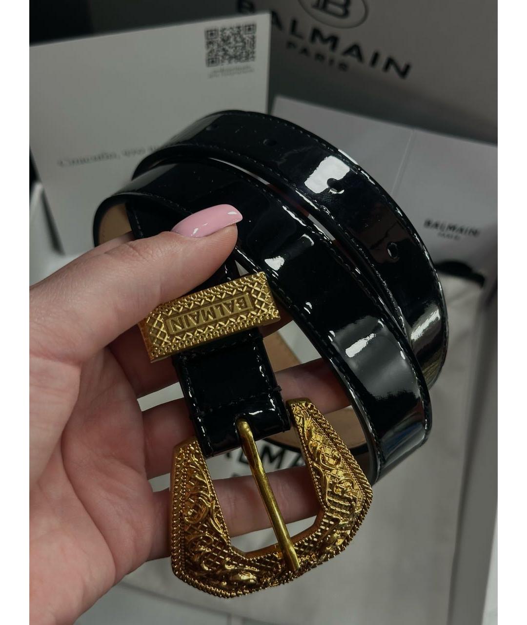 BALMAIN Черный ремень из лакированной кожи, фото 3