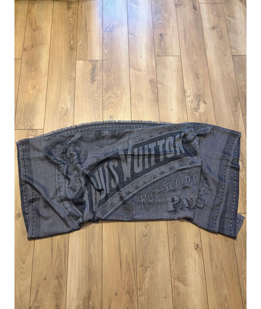 LOUIS VUITTON Серый кашемировый шарф, фото 7