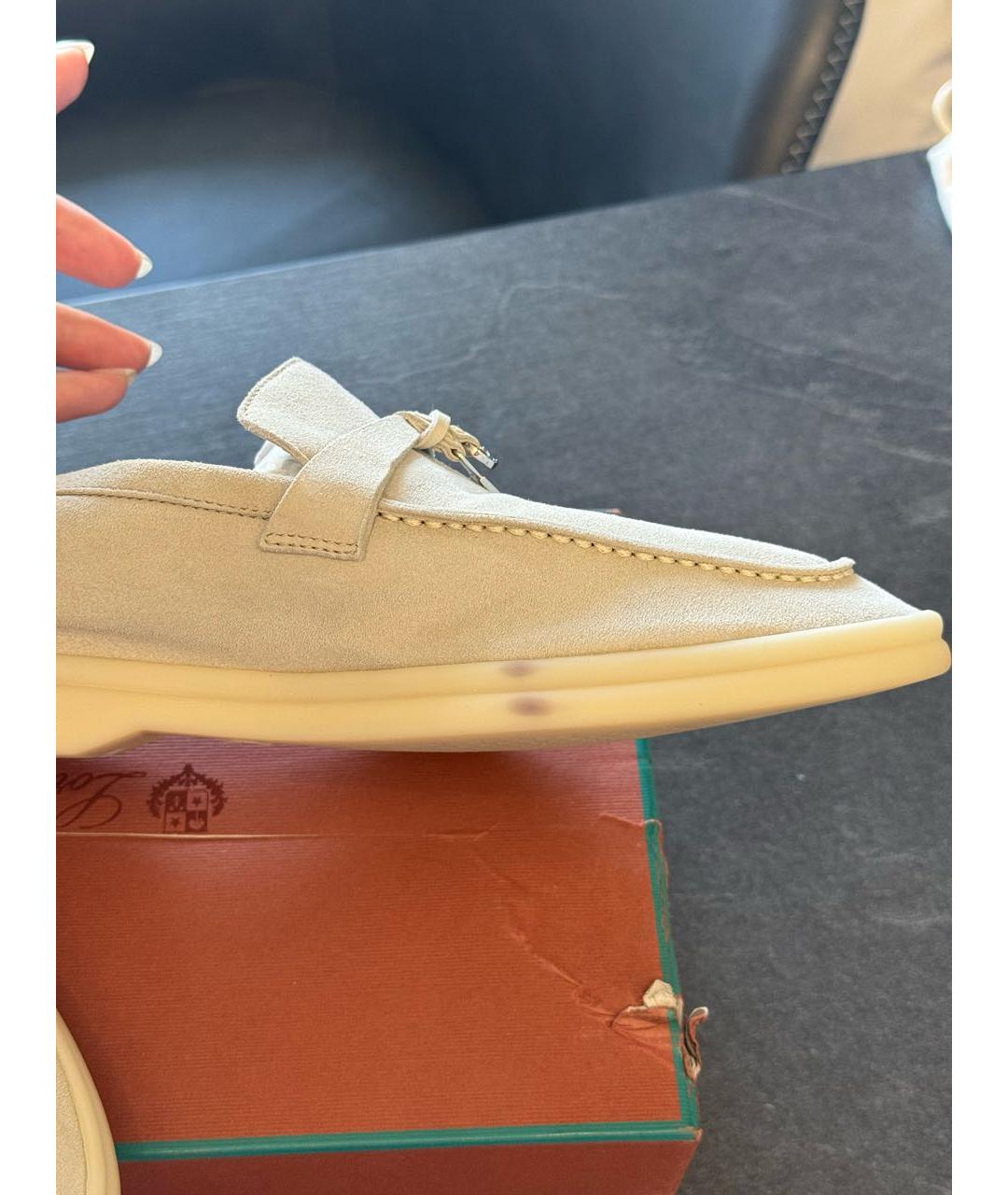 LORO PIANA Бежевые замшевые лоферы, фото 8