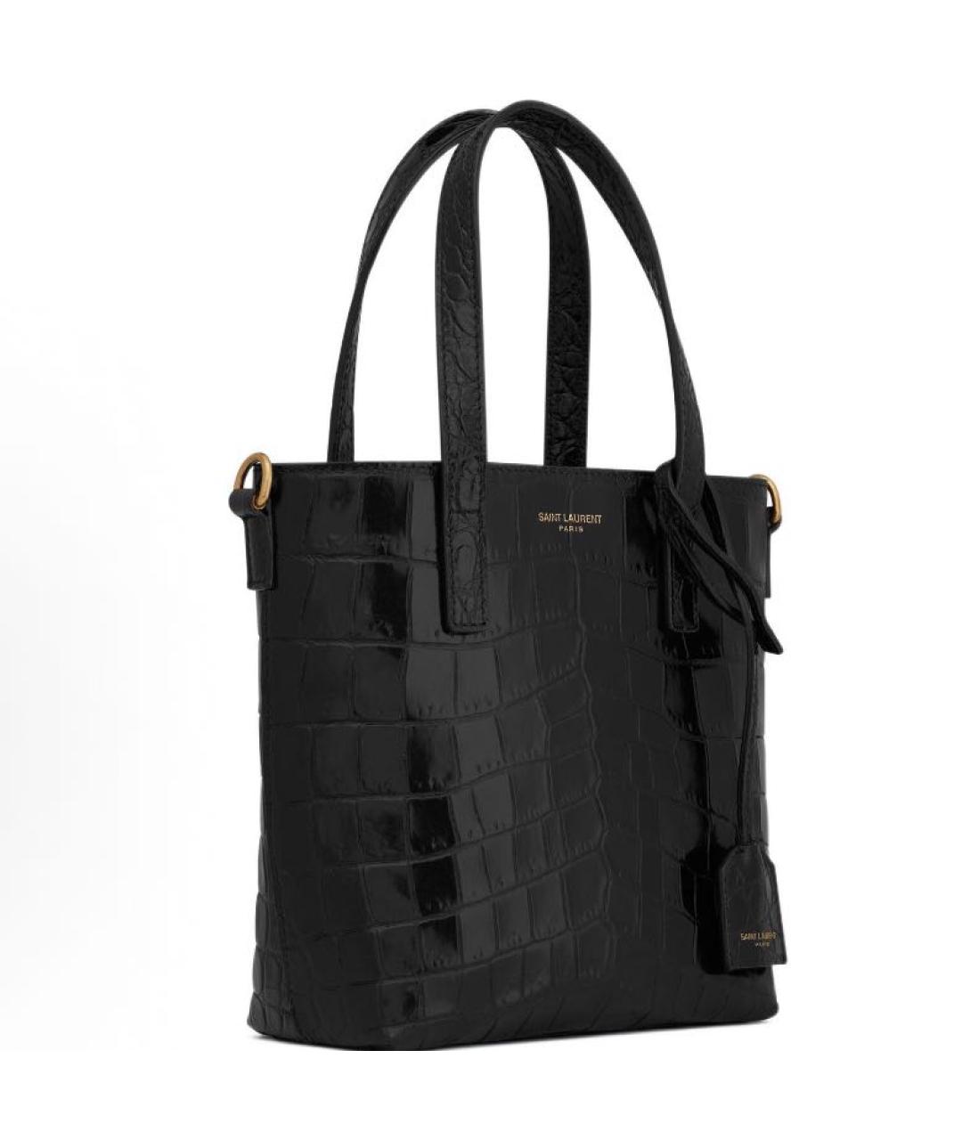 SAINT LAURENT Черная кожаная сумка тоут, фото 2