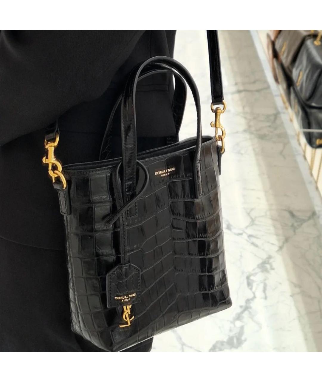 SAINT LAURENT Черная кожаная сумка тоут, фото 3