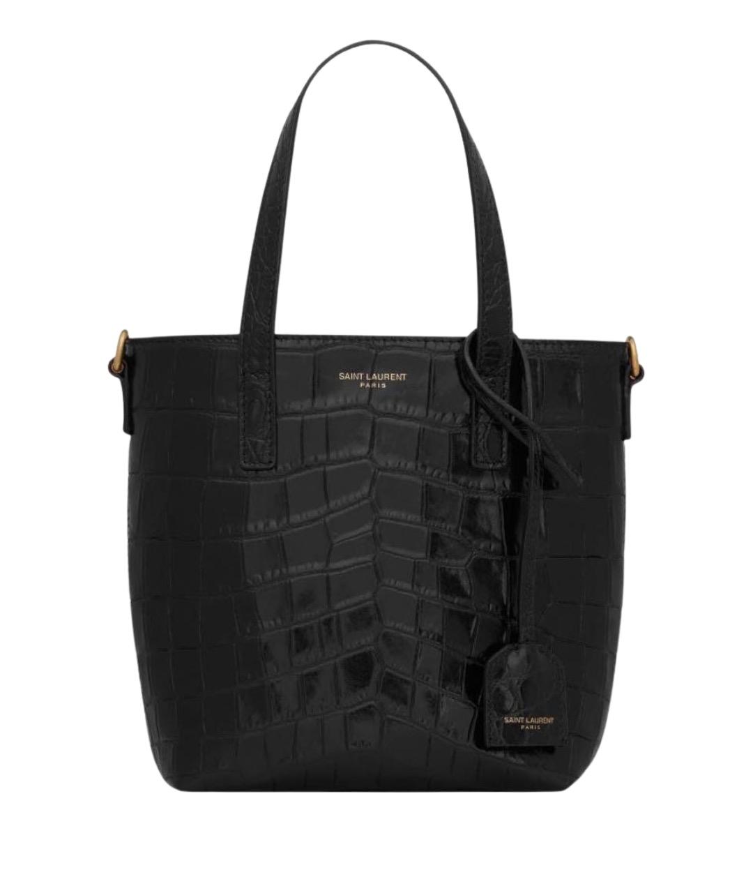 SAINT LAURENT Черная кожаная сумка тоут, фото 1