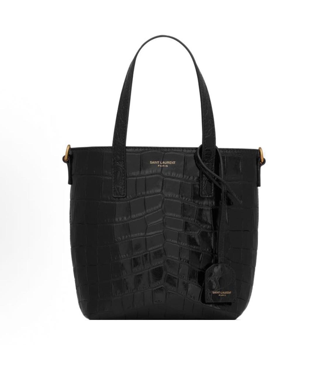 SAINT LAURENT Черная кожаная сумка тоут, фото 5