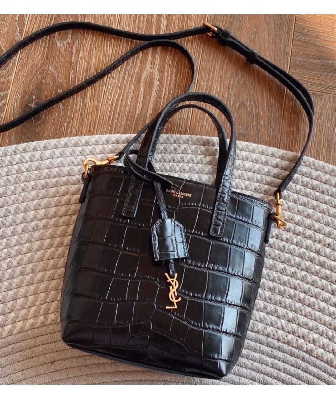 SAINT LAURENT Черная кожаная сумка тоут, фото 4