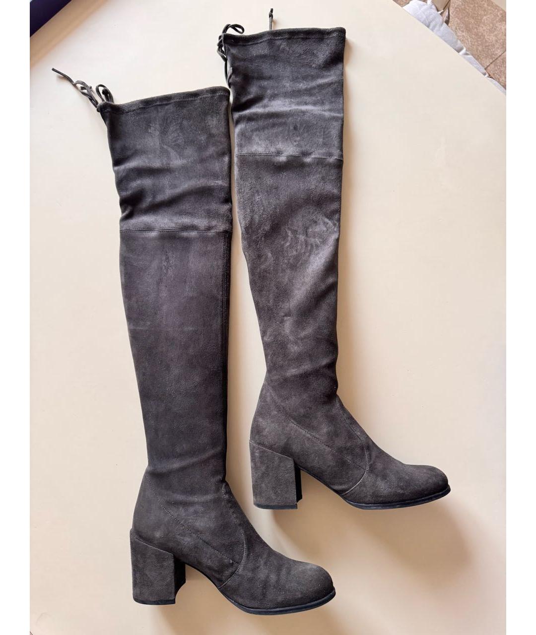 STUART WEITZMAN Антрацитовые замшевые ботфорты, фото 9