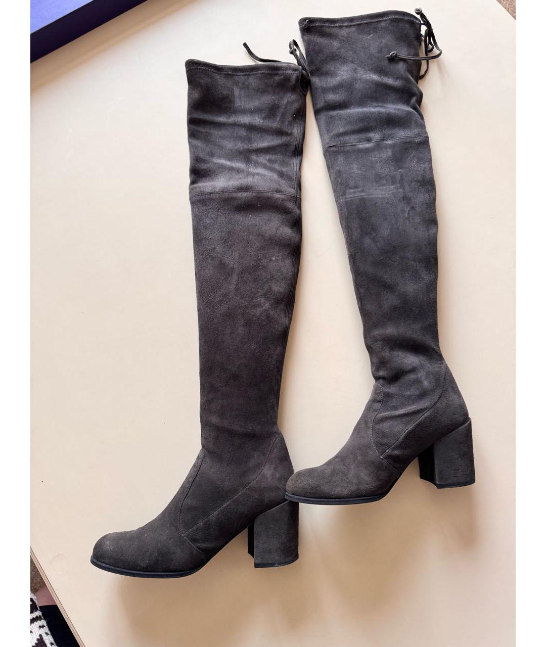 STUART WEITZMAN Антрацитовые замшевые ботфорты, фото 6