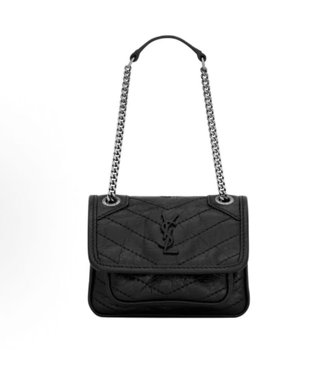 SAINT LAURENT Черная кожаная сумка через плечо, фото 5