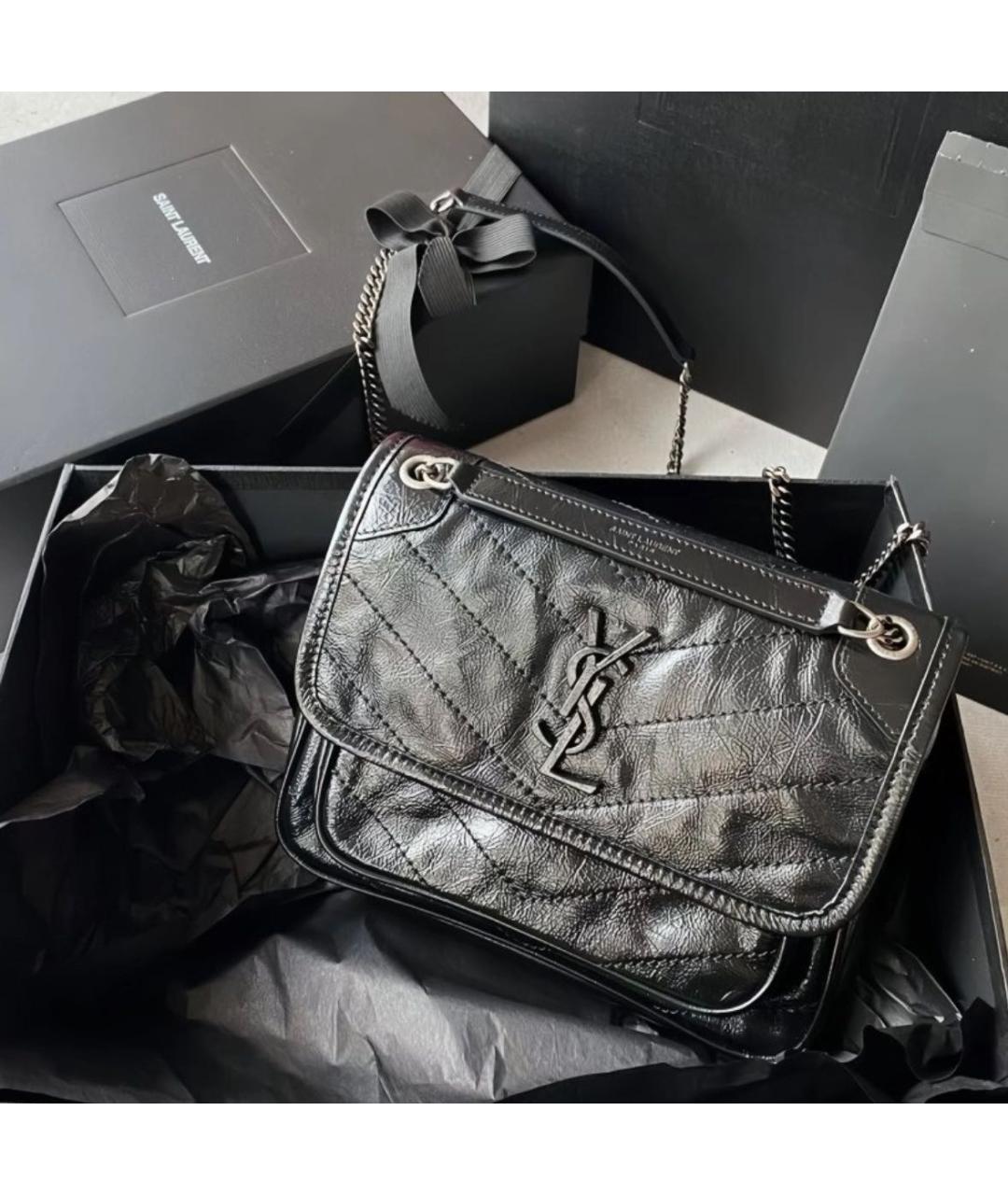 SAINT LAURENT Черная кожаная сумка через плечо, фото 2