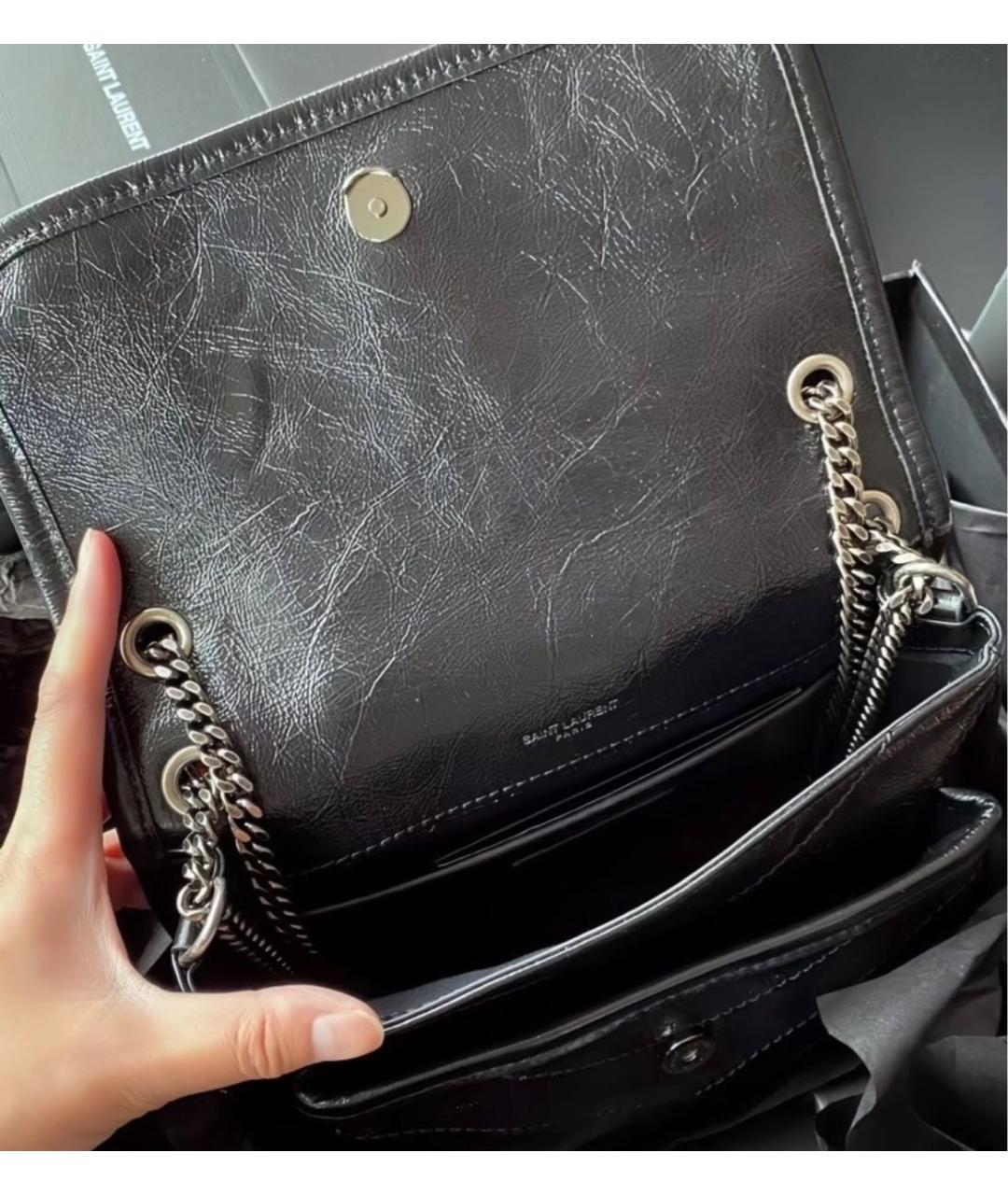 SAINT LAURENT Черная кожаная сумка через плечо, фото 4