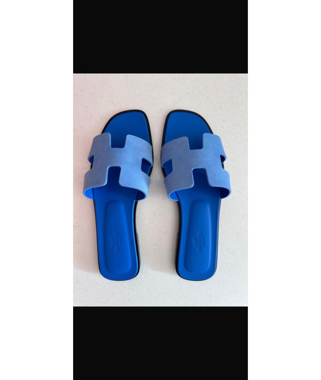 HERMES Голубые замшевые сабо, фото 2