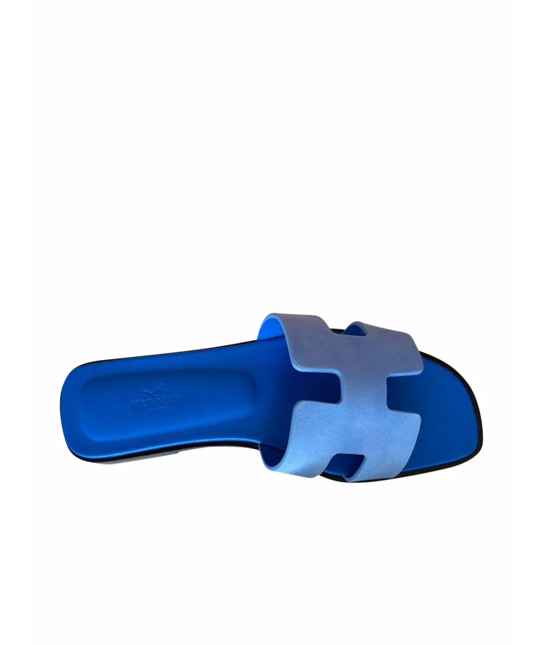 HERMES Голубые замшевые сабо, фото 7