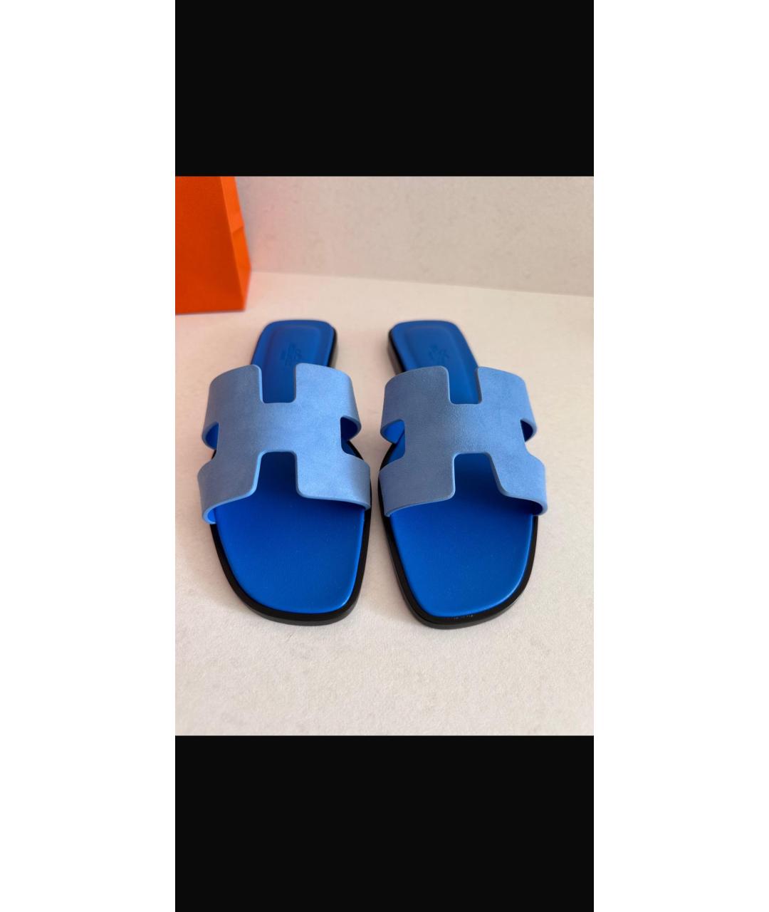 HERMES Голубые замшевые сабо, фото 3