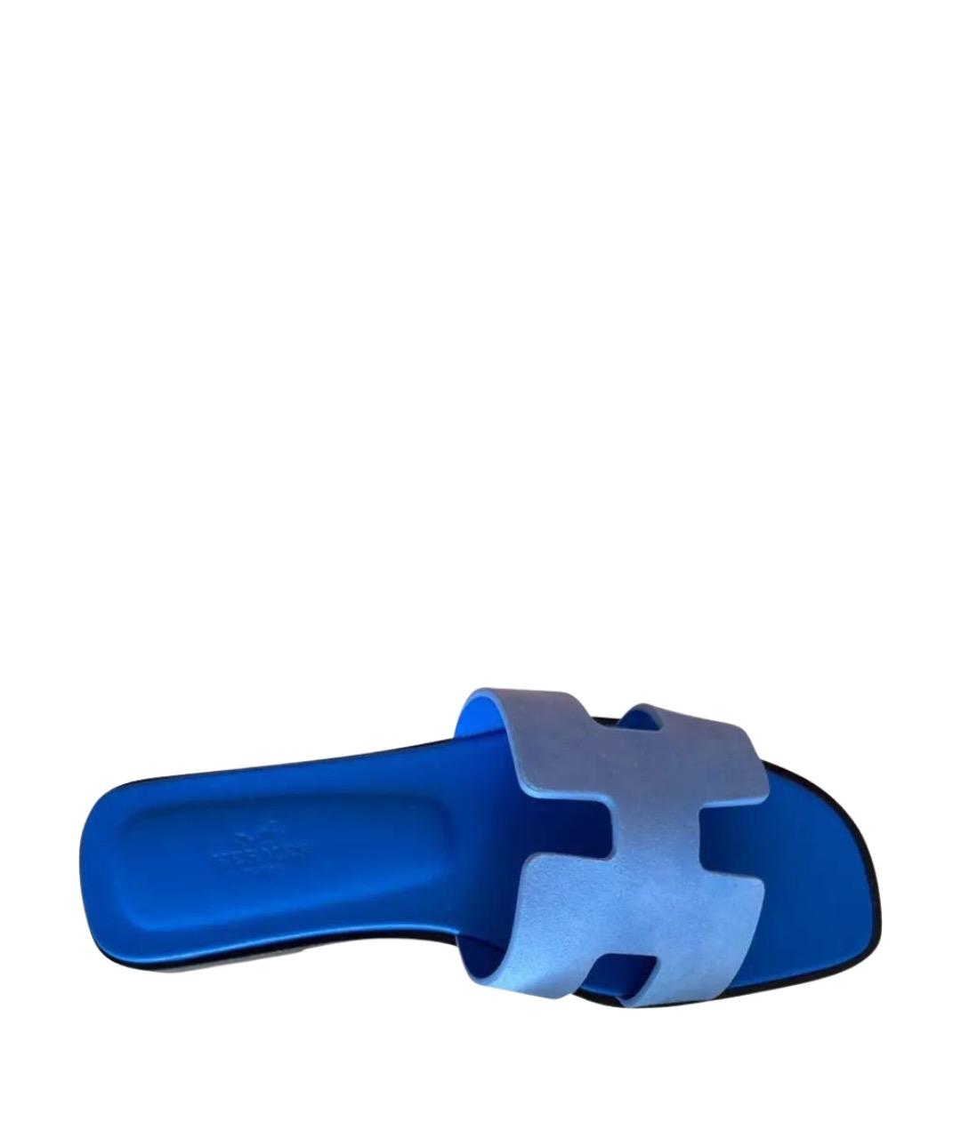 HERMES Голубые замшевые сабо, фото 1