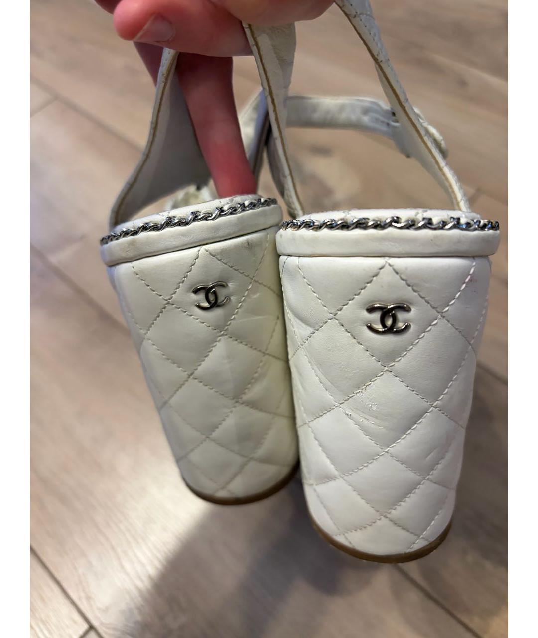 CHANEL Белые кожаные босоножки, фото 4