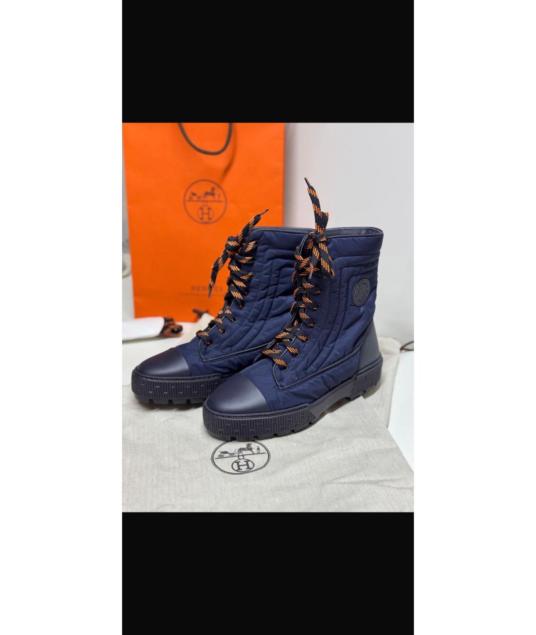 HERMES Синие синтетические ботинки, фото 4