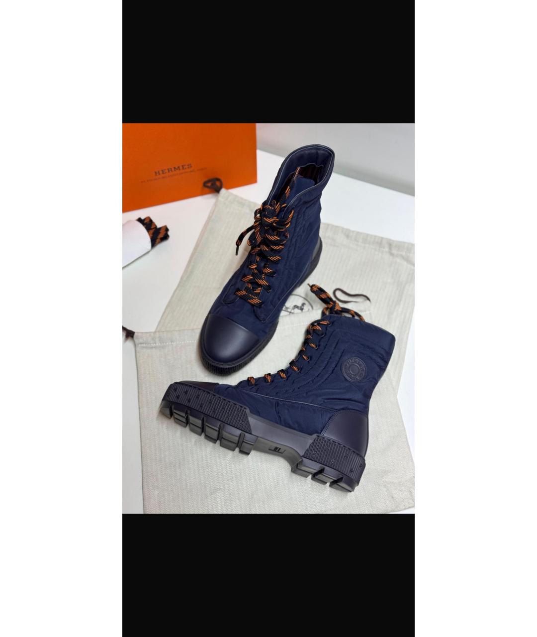 HERMES Синие синтетические ботинки, фото 6