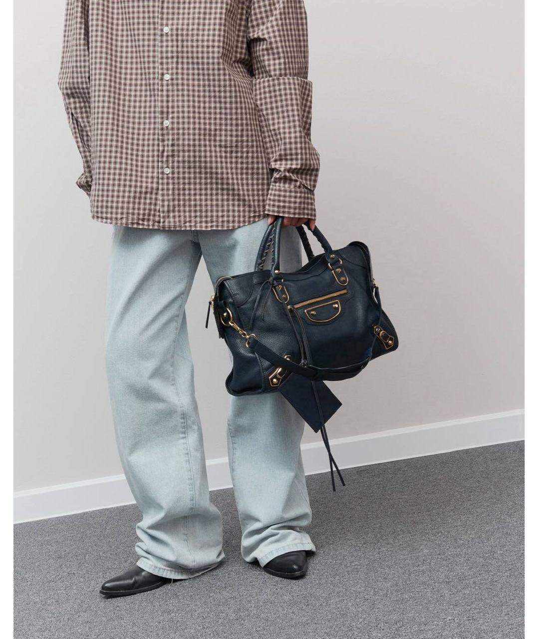 BALENCIAGA Темно-синяя кожаная сумка через плечо, фото 2