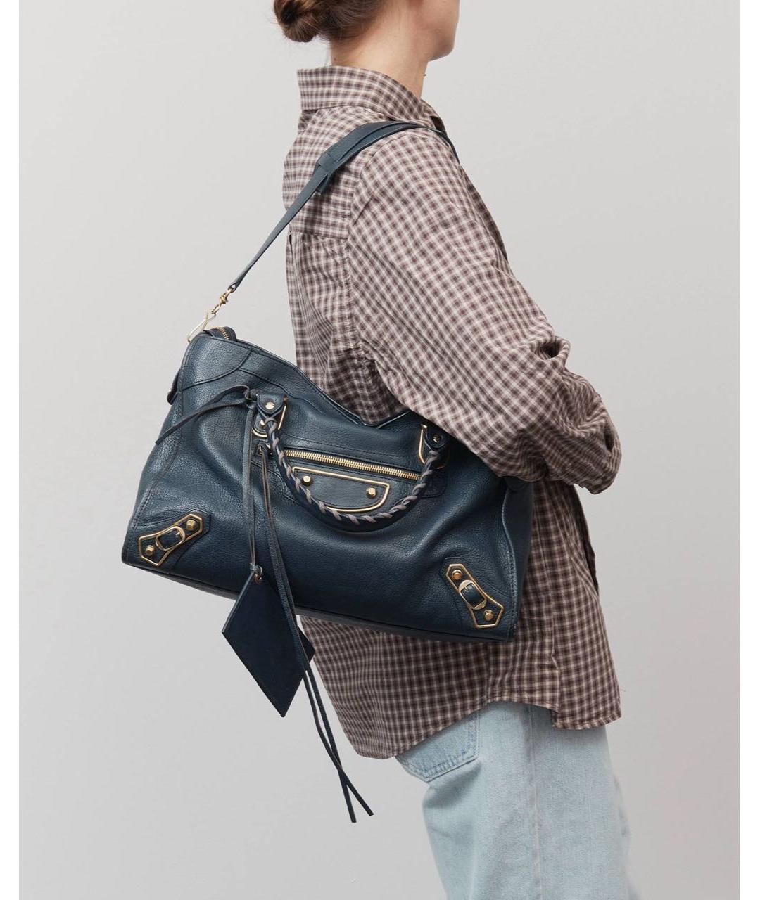 BALENCIAGA Темно-синяя кожаная сумка через плечо, фото 3