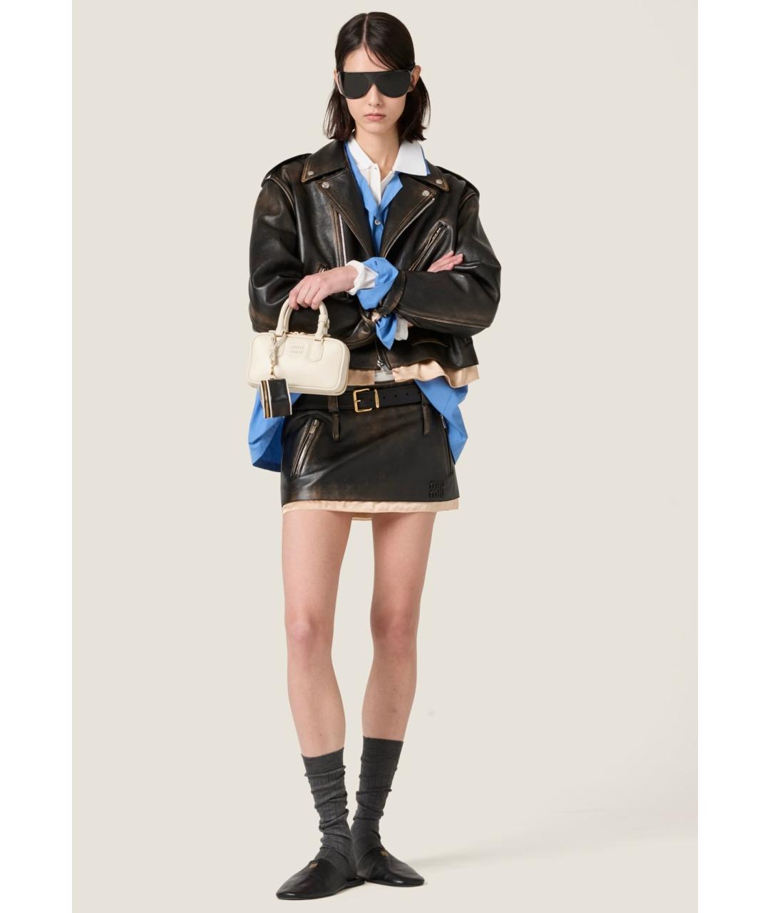 MIU MIU Коричневая кожаная юбка мини, фото 5