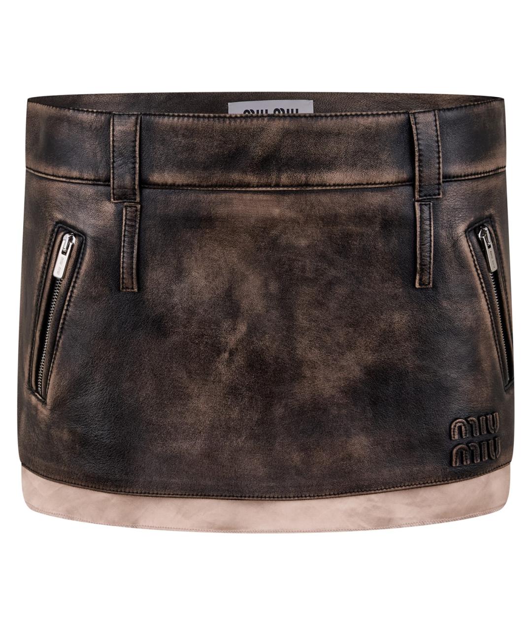 MIU MIU Коричневая кожаная юбка мини, фото 1