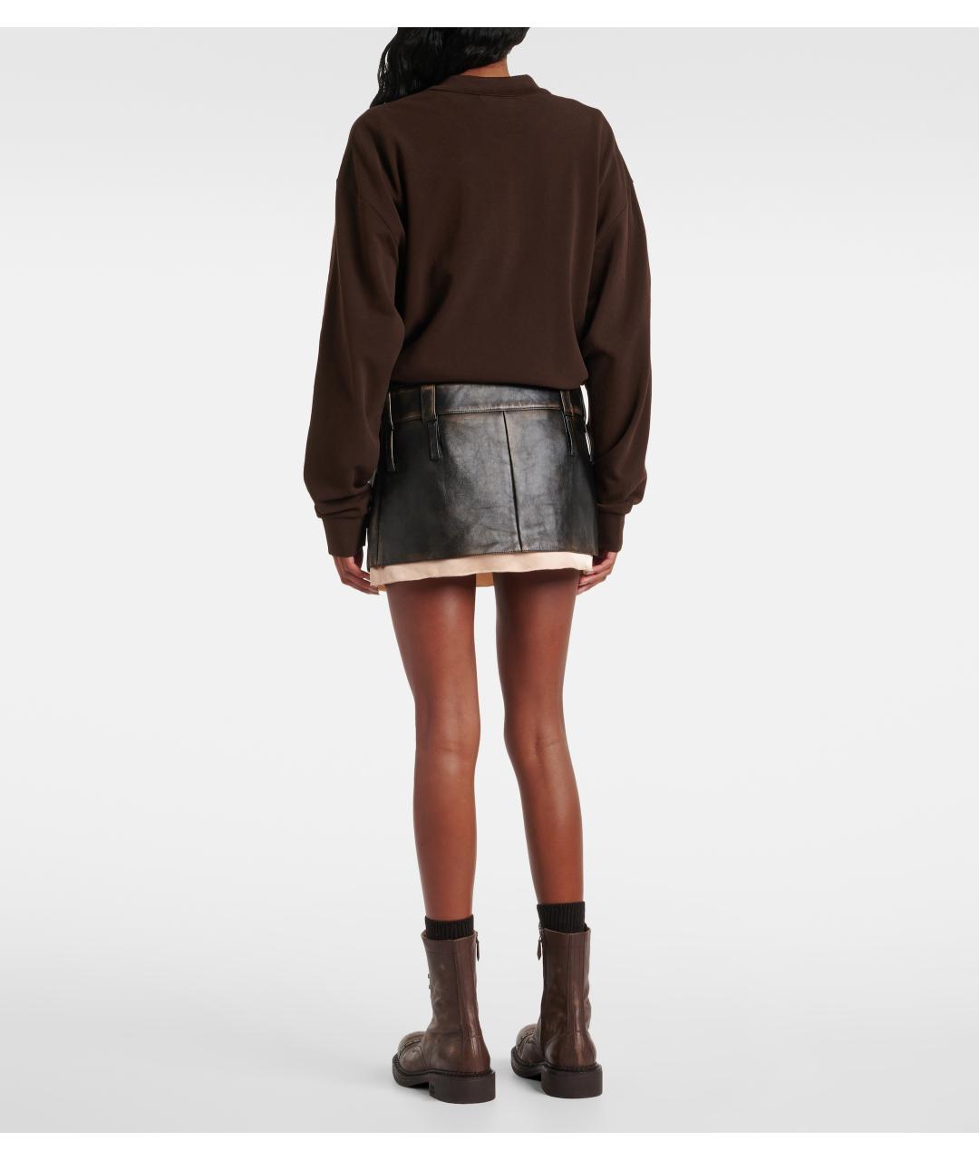 MIU MIU Коричневая кожаная юбка мини, фото 3