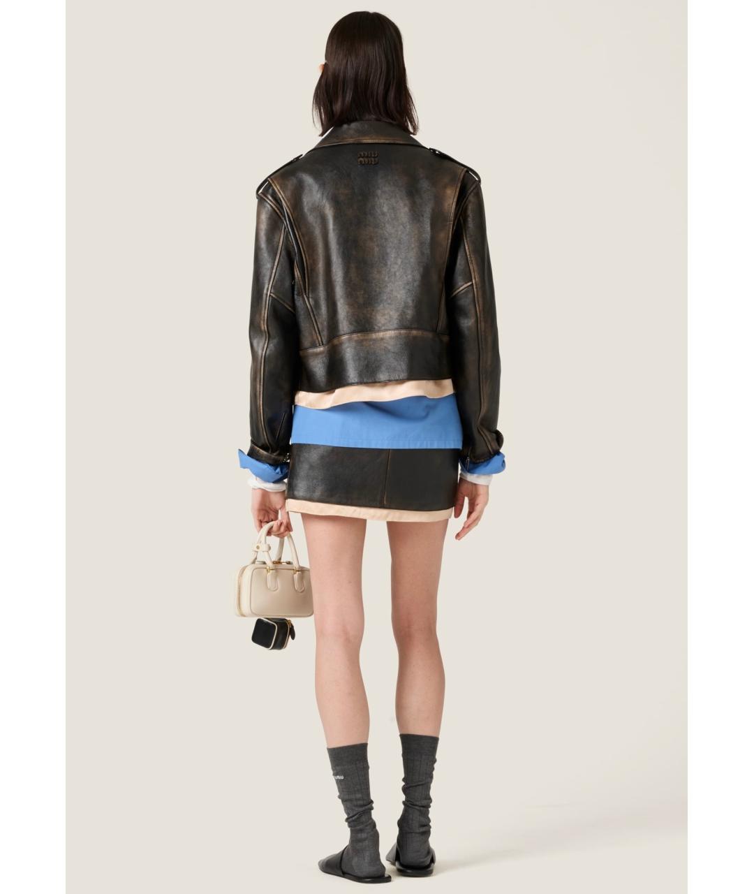 MIU MIU Коричневая кожаная юбка мини, фото 6