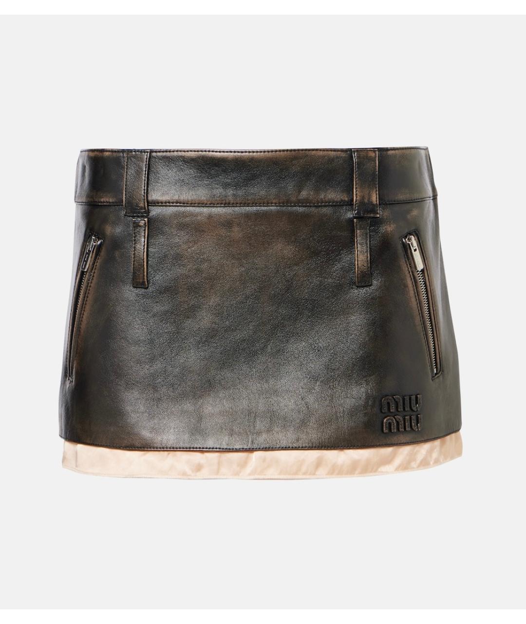 MIU MIU Коричневая кожаная юбка мини, фото 7
