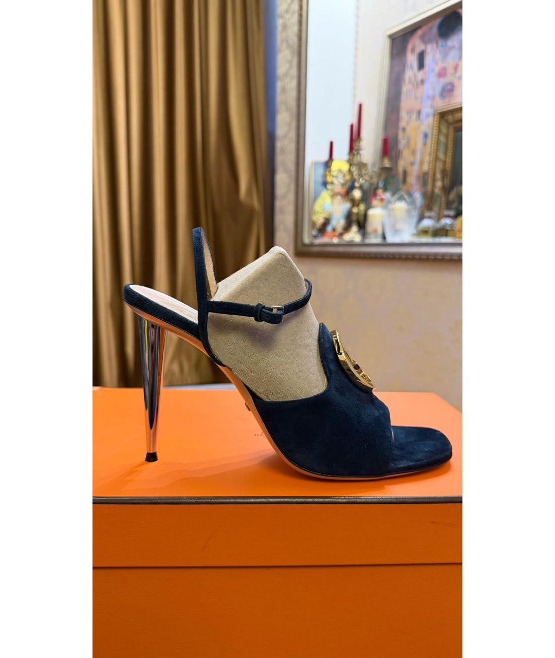 GUCCI Темно-синие замшевые босоножки, фото 9