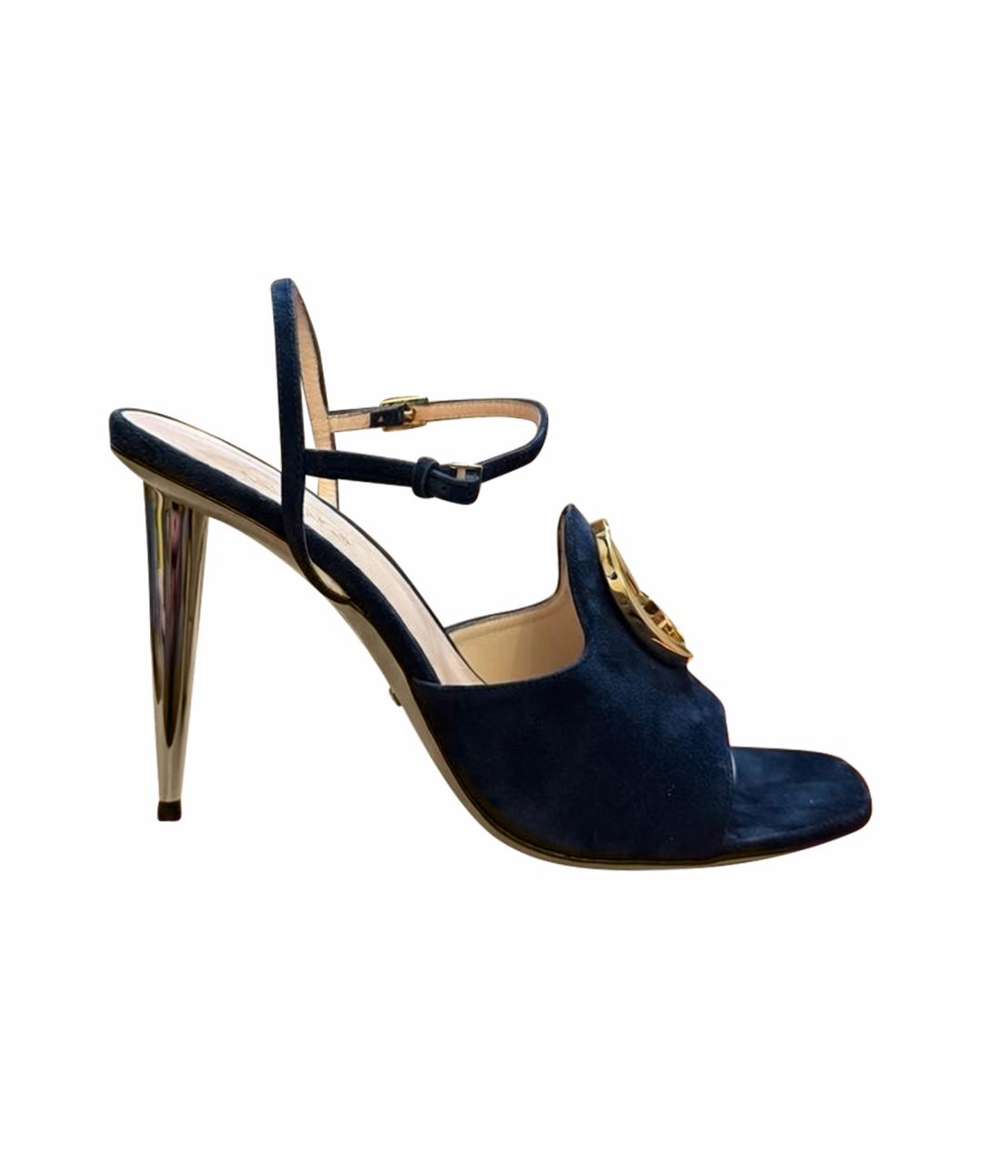 GUCCI Темно-синие замшевые босоножки, фото 1