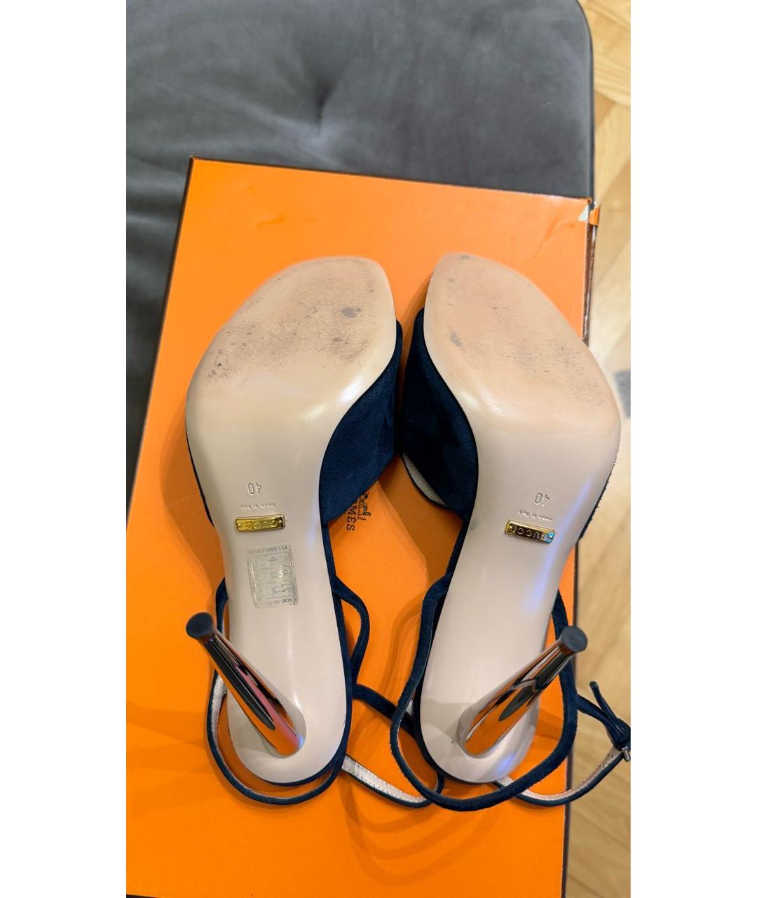 GUCCI Темно-синие замшевые босоножки, фото 6